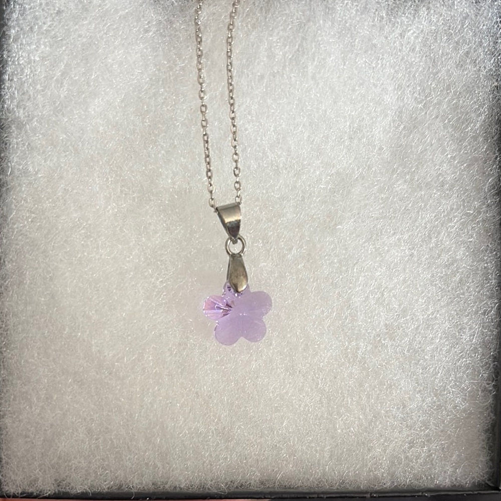 Silver Necklace with Purple Flower Pendant